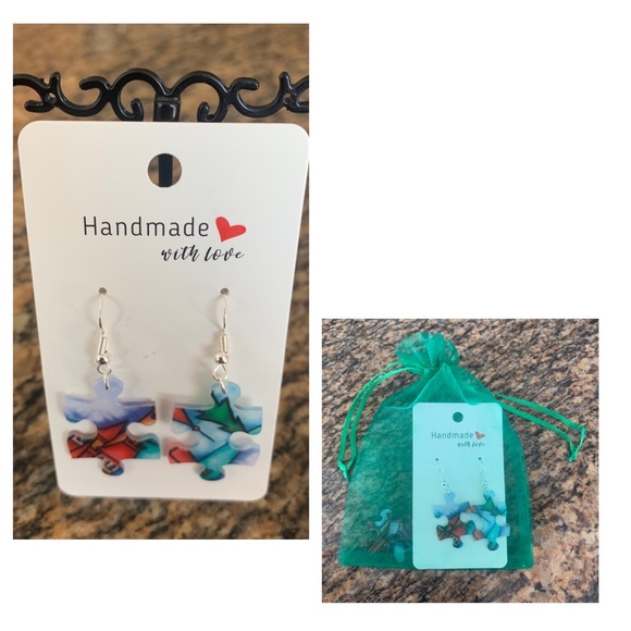 Handmade puzzle earrings - Picture 1 of 9